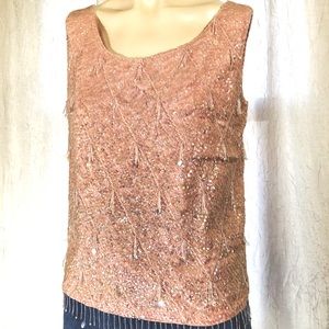 Pink Sequined Sleeveless Top 1950s 1960s Red Carpet Formal VTG Black Tie MEDIUM